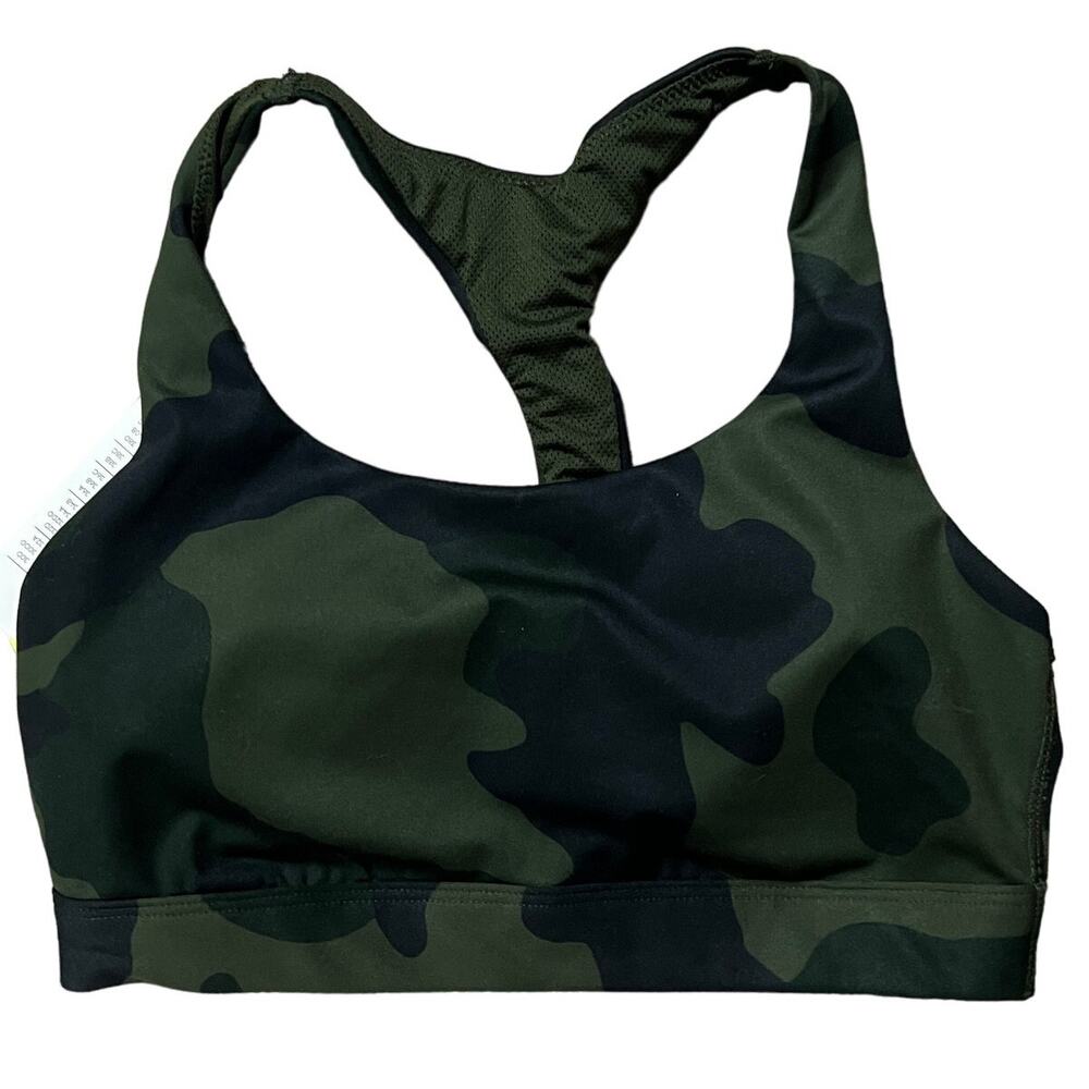 All in Motion Women's Olive Camo Print Medium Support T-Back Bra - Size XS - NWT